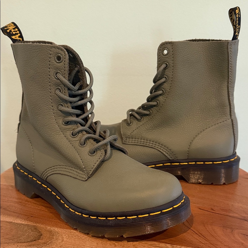 Dr. Martens Olive Green Leather Boots